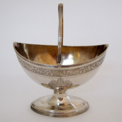 George III Oval Silver Sugar Basket with a Reeded Swing Handle