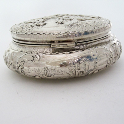 Antique Dutch Import Oval Silver Box with Hunting Scenes