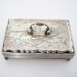 Antique Dutch Silver Jewellery Box Engraved with Farm Scenes (c.1890)