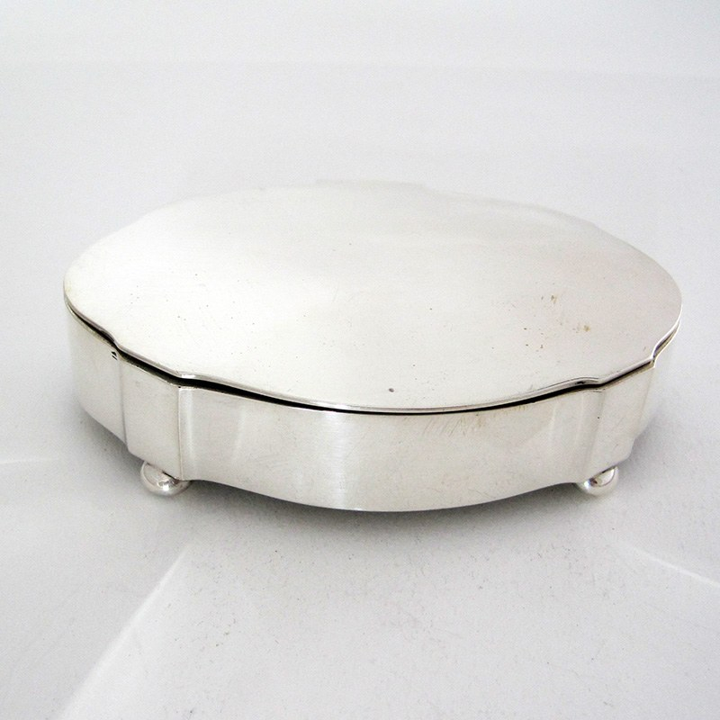 Antique Silver Jewellery Box in a Shaped Oval Form and Hinged Lid