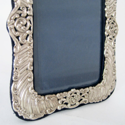 Late Victorian Silver Photo Frame Decorated with Scrolls and Flowers