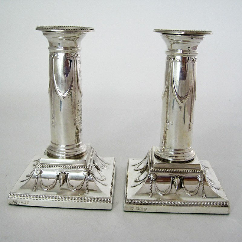Pair of Elegant 14cm (5.5") Edwardian Silver Candlesticks