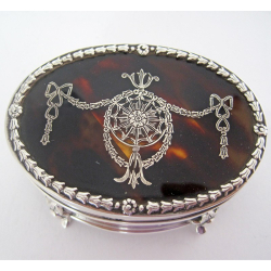 Edwardian Silver and Tortoiseshell Oval Jewellery or Trinket Box