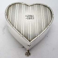 Silver Heart Shaped Jewellery Casket or Box with a Hinged Lid (1919)
