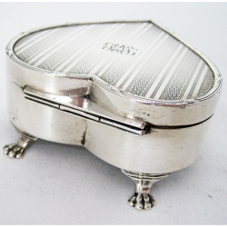 Silver Heart Shaped Jewellery Casket or Box with a Hinged Lid