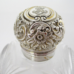 Unusual Large Square Shaped Late Victorian Silver Capped Perfume Bottle