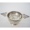 Silver Tea Strainer and Bowl with Two Pierced Keyhole Style Handles