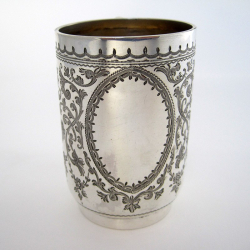 Late Victorian Hand Engraved Silver Christening Mug with Gilt Interior