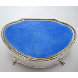 Large Size Silver Jewellery or Trinket Box with Blue Enamel Lid