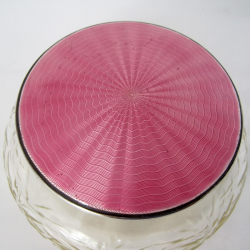 Silver and Pink Enamel Dressing Table Jar with a Mirror Under the Lid