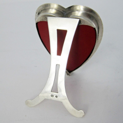 Victorian Silver Heart Shaped Photo Frame with read Leather Back
