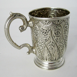 Victorian Silver Christening Mug with a Floral Scroll Handle