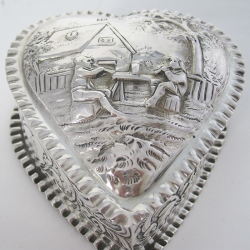 Charming Large  Victorian Silver Heart Shaped Jewellery or Trinket Box