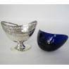 George III Oval Silver Sugar Basket with Bristol Blue Glass Liner