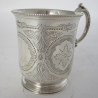 Victorian Tapering Cylindrical Silver Christening Mug with Scroll Handle