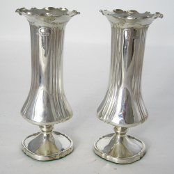 Pair of Edwardian Silver Vases with a Crimped Scalloped Rim