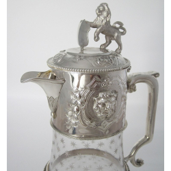Superb Quality Victorian Silver Plated Claret Jug with Lion and Shield Finial