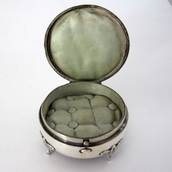 Edwardian Circular Silver Jewellery or Trinket Box with Push Button Latch