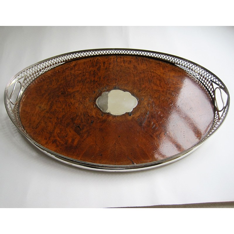 Victorian Oval Silver and Inset Walnut Gallery Tray (1882)