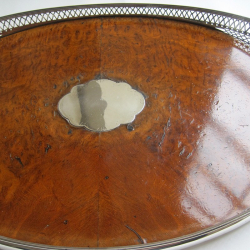 Victorian Oval Silver and Inset Walnut Gallery Tray