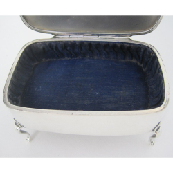 Plain Silver Rectangular Jewellery or Trinket Box with Blue Silk Lining
