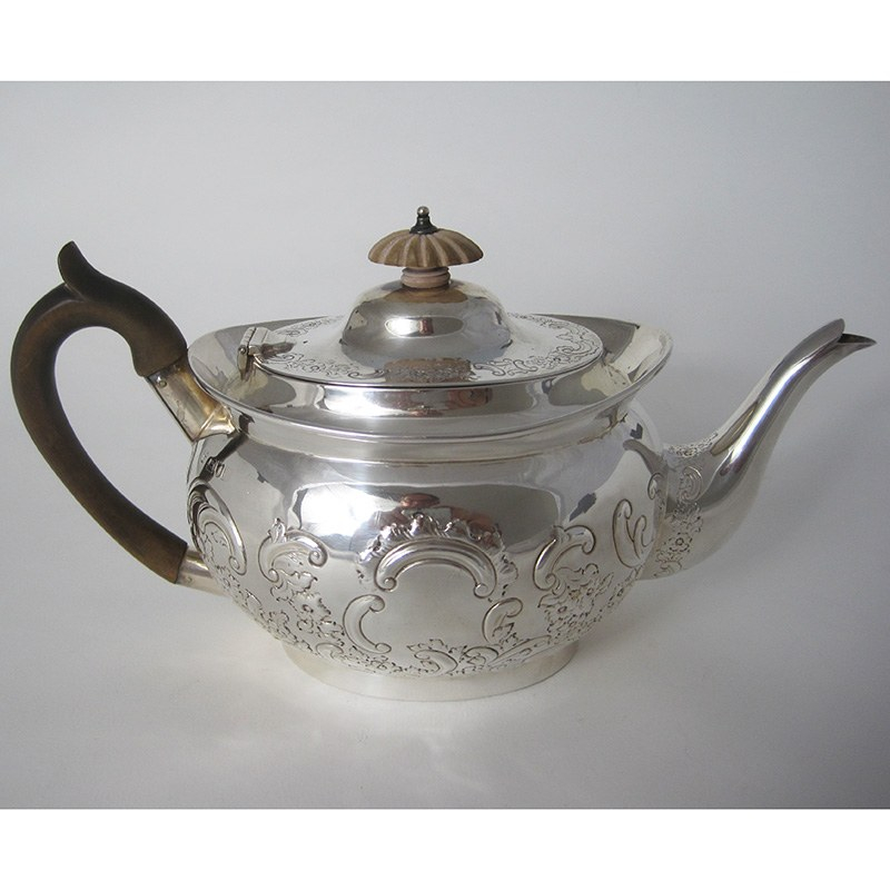 Pretty Edwardian Silver Tea Pot in an Oval Boat Shape