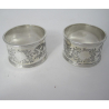 Boxed Pair of Antique Silver Napkin Rings in Blue Velvet Lined Box