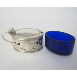 Victorian Oval Silver Mustard with Bristol Blue Glass Liner