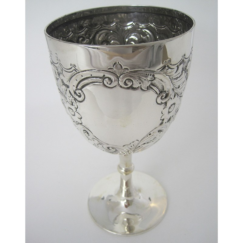 Edwardian Silver Goblet with a Chased Floral and Scroll Body
