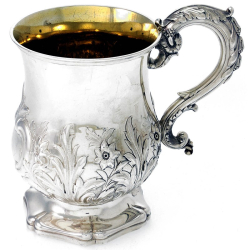 Antique Silver Gilt Lined Pint Mug with Acanthus Leaves and Flowers