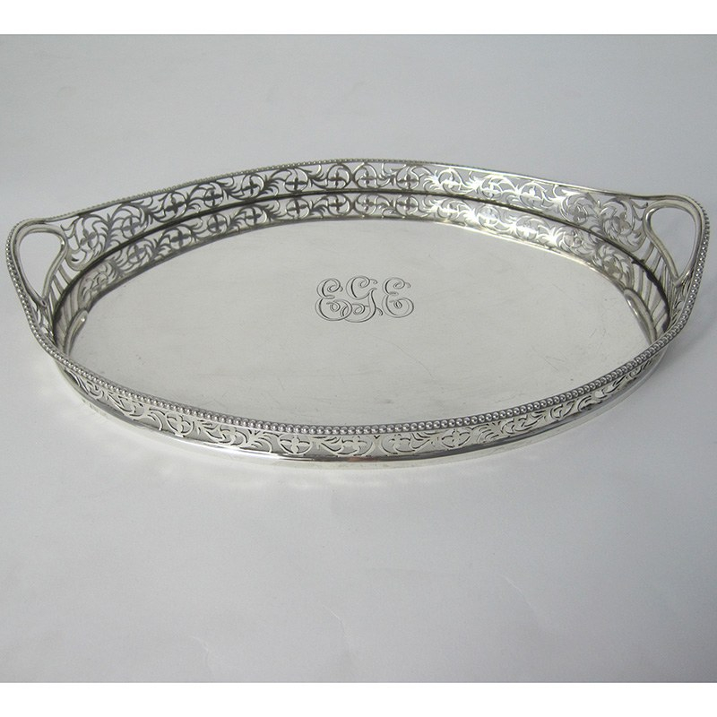 Late Victorian Silver Tray in an Oval Cushion Form (1901)