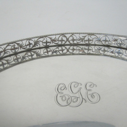 Pretty Late Victorian Silver Tray in an Oval Cushion Form