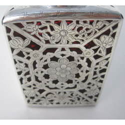 Unusual Chinese Style Edwardian Silver Tea Caddy with Cranberry Glass Body