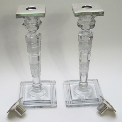 Unusual Pair of John Grinsell & Son Silver and Cut Glass Candlesticks