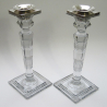 Unusual Pair of John Grinsell & Son Silver and Cut Glass Candlesticks