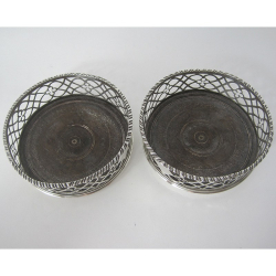 Pair of George III Silver Coasters with Gadroon Borders and Pierced Fretwork Sides