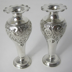 Pair Late Victorian Silver Flower Vases with a Crimped Neck (1901)