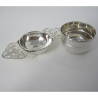 Silver Tea Strainer and Bowl with Keyhole Style Pierced Tab Handles