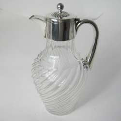 Victorian Silver Mounted Claret Jug with Clear Glass Ovoid Shape Spiral Cut Body