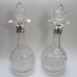Pair of Silver Neck and Cut Glass Decanters Retailed by Asprey