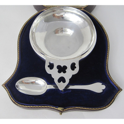 Good Quality Boxed Silver Porringer and Spoon Christening Set