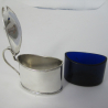 Elegant Victorian Silver Mustard Pot with Blue Glass Liner