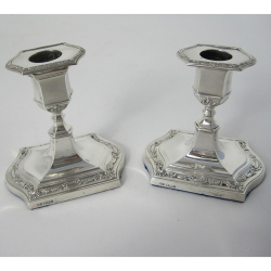 Pair of Edwardian Silver Dwarf Style Candlesticks with Detachable Nozzels