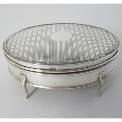Large Silver Jewellery or Trinket Box with Straight Line Engine Turned Pattern