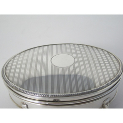 Large Silver Jewellery or Trinket Box with Straight Line Engine Turned Pattern