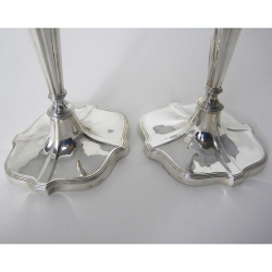 Elegant Pair of Edwardian Silver Candlesticks with Oval Reeded Bases