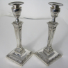 Attractive Pair of Victorian Silver Square Base Candlesticks