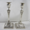 Attractive Pair of Victorian Silver Square Base Candlesticks