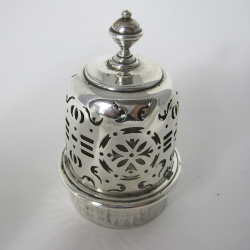 Silver Sugar Caster with Engraved Band Depicting Female Masks