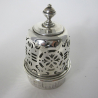 Silver Sugar Caster with Engraved Band Depicting Female Masks